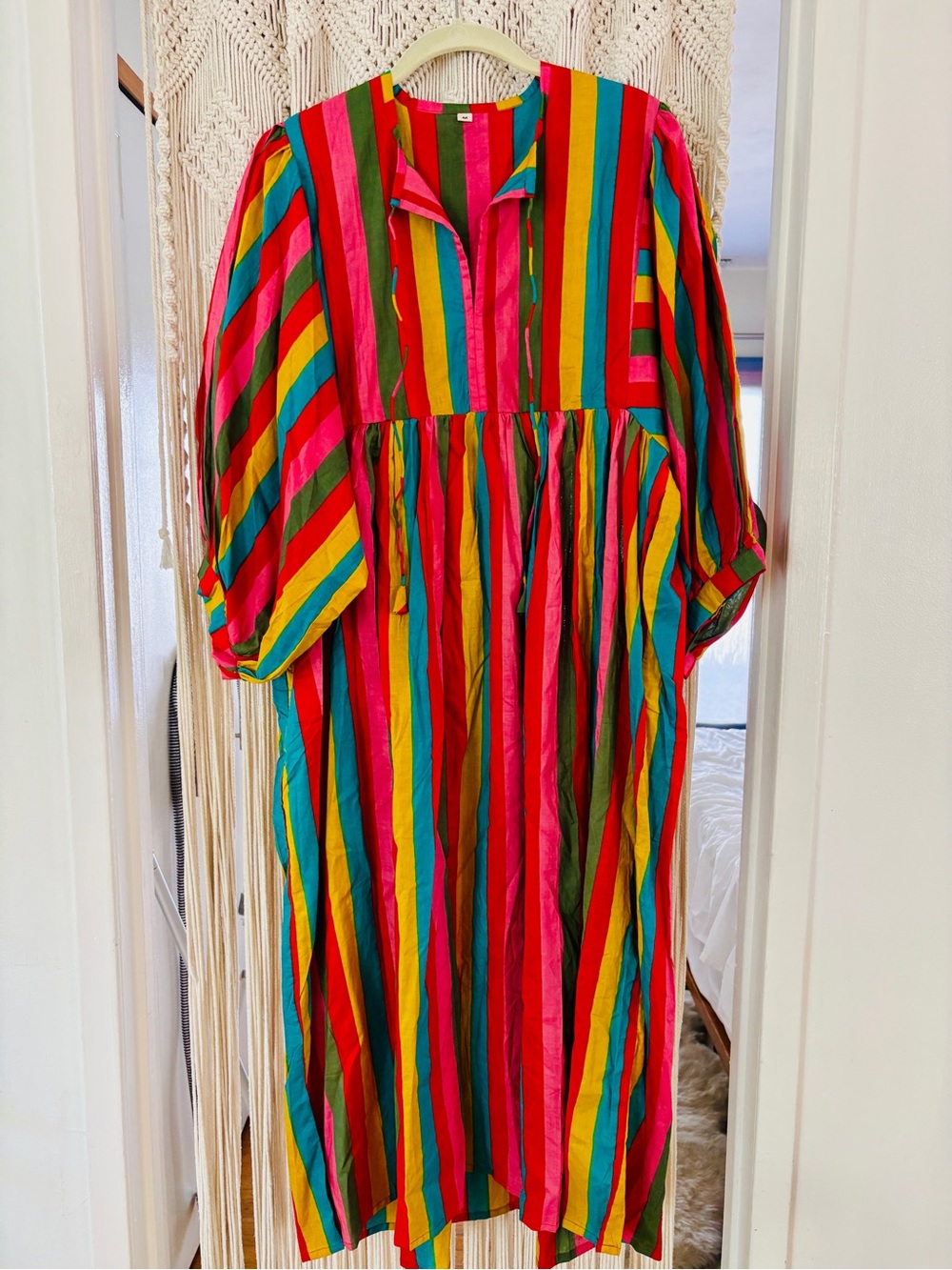 Ladies Boho Vibrant Multicolor Stripe Dress